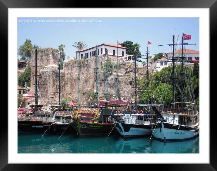 Pleasure  yachts near the walls of the old city of Antalya,Turkey Framed Mounted Print by Vitaliy Borisov