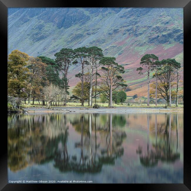 Stuning Autumn Fall landscape image of Lake Buttermere in Lake District England Framed Print by Matthew Gibson