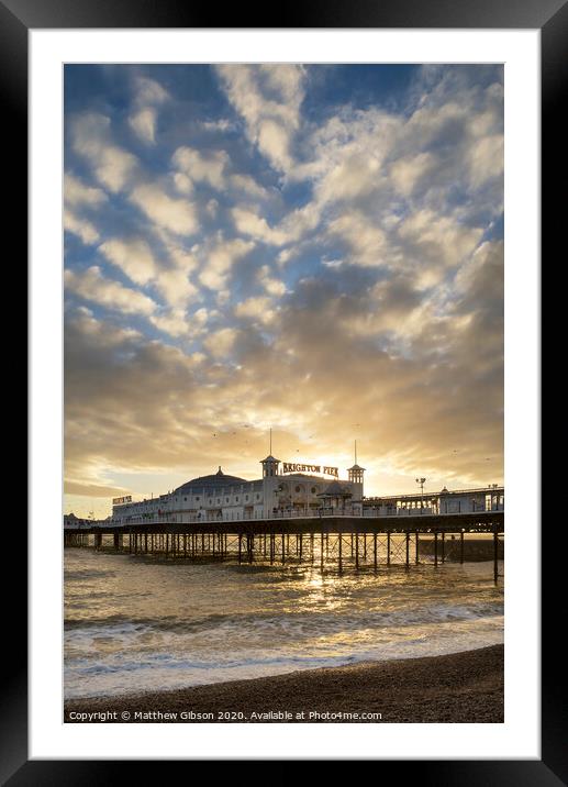 Beautiful Winter sunset landscape of Brighton Pier on the south coast of England Framed Mounted Print by Matthew Gibson