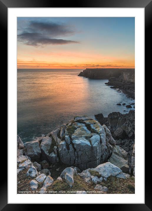 Stunning vibrant landscape image of cliffs around St Govan's Head on Pembrokeshire Coast in Wales Framed Mounted Print by Matthew Gibson