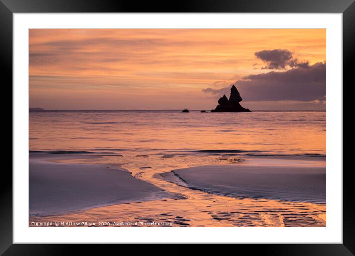 Beautiful sunrise landsdcape of idyllic Broadhaven Bay beach on Pembrokeshire Coast in Wales Framed Mounted Print by Matthew Gibson