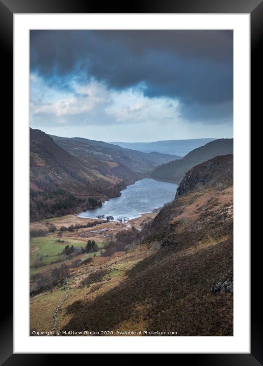 Landscape image of view from peak of Crimpiau towards Llyn Crafnant in Snowdonia Framed Mounted Print by Matthew Gibson