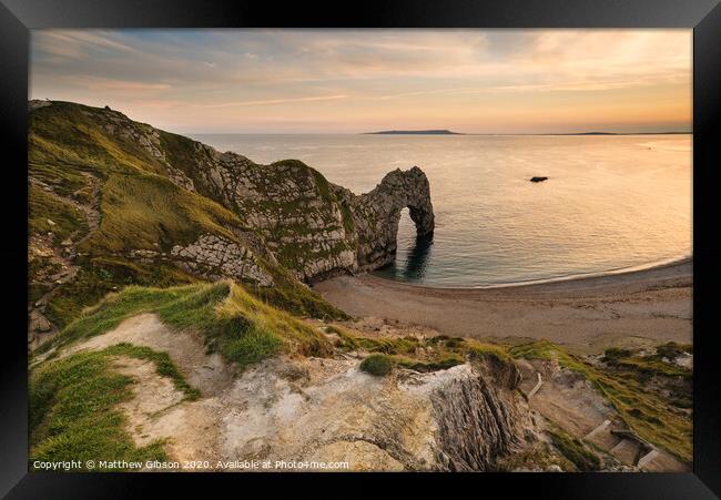 Beautiful sunset landscape image of Durdle Door  Framed Print by Matthew Gibson