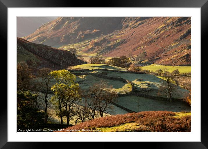 Majestic Autumn Fall landscape image of Sleet Fell and Howstead Brow in Lake District with beautiful early morning light in valleys and on hills Framed Mounted Print by Matthew Gibson