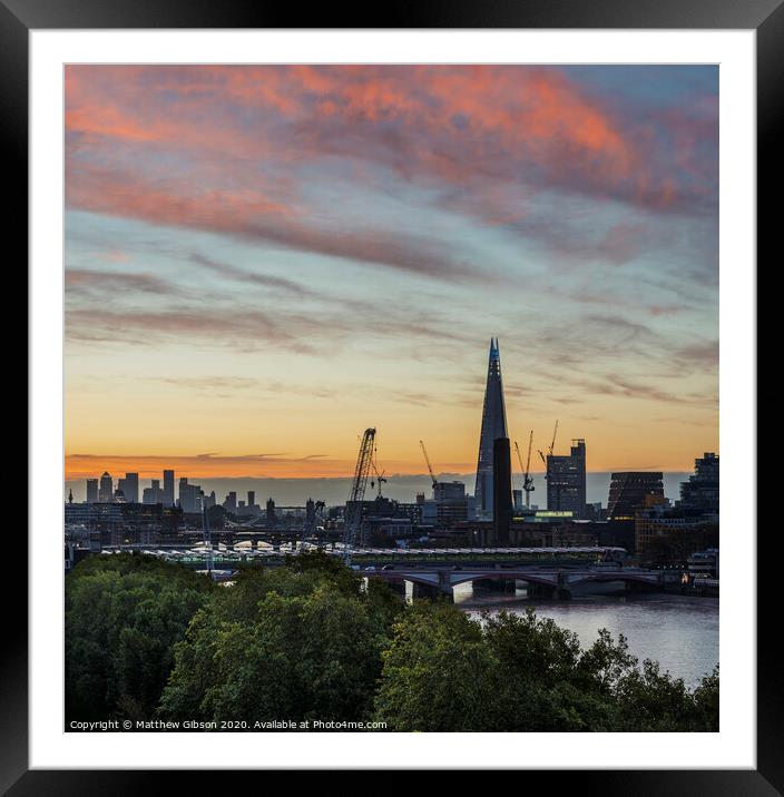 Stunning beautiful landscape cityscape skyline image of London in England during colorful Autumn sunrise Framed Mounted Print by Matthew Gibson