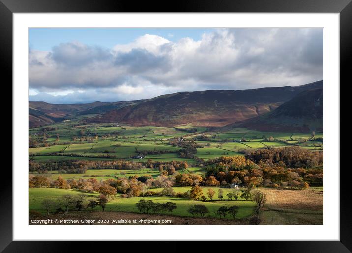 Beautiful Autumn Fall landscape view along valley towards Mellbreak and Grasmoor in Lake District with vibrant epic lighting in late afternoon Framed Mounted Print by Matthew Gibson