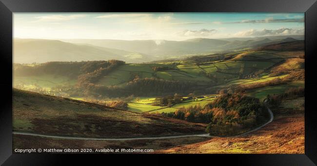 Beautiful landscape view of Hope Valley in Peak District during autumn sunset. Framed Print by Matthew Gibson
