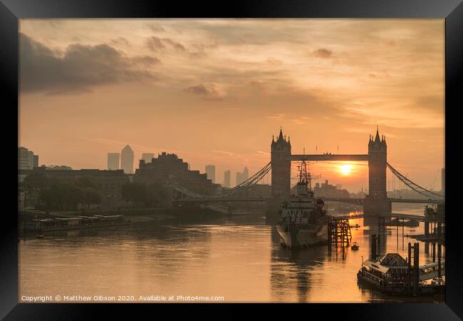 Beautiful Autumn sunrise landscape of Tower Bridge and River Thames in London Framed Print by Matthew Gibson