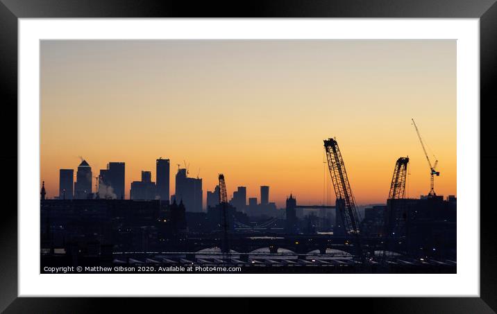 Epic dawn sunrise landscape cityscape over London city sykline looking East along River Thames Framed Mounted Print by Matthew Gibson
