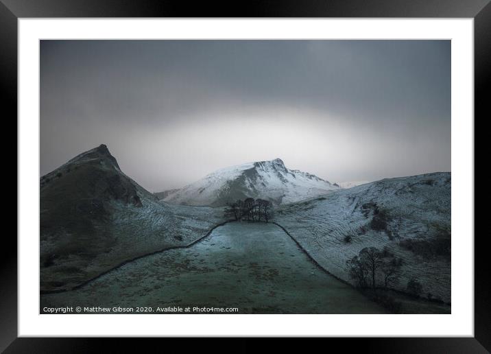 Stuning Winter landscape image of Chrome Hill and Parkhouse Hill in Peak District England Framed Mounted Print by Matthew Gibson