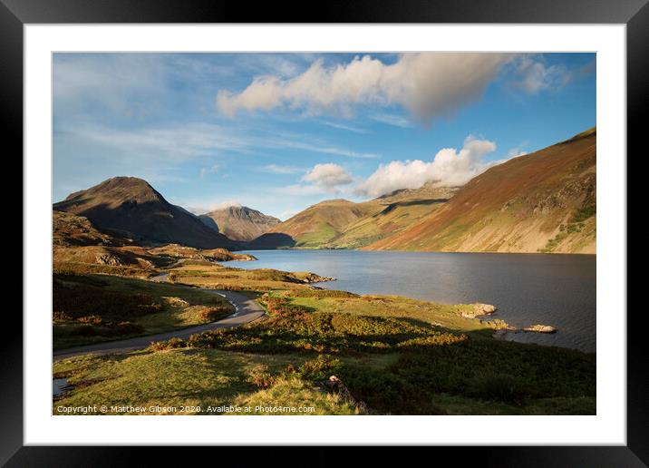 Beautiful late Summer landscape image of Wasdale Valley in Lake District, looking towards Scafell Pike, Great Gable and Kirk Fell mountain range Framed Mounted Print by Matthew Gibson