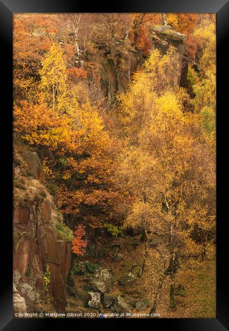 Beautiful colorful vibrant forest woodland Autumn Fall landscape in Peak District in England Framed Print by Matthew Gibson