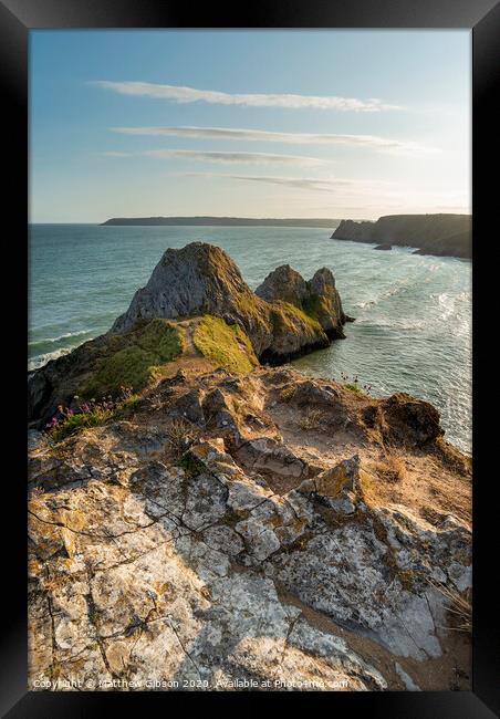 Beautiful peaceful Summer evening sunset beach landscape image at Three Cliffs Bay in South Wales  Framed Print by Matthew Gibson