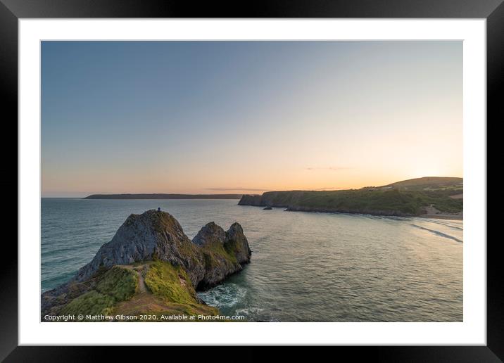 Beautiful peaceful Summer evening sunset beach landscape image at Three Cliffs Bay in South Wales  Framed Mounted Print by Matthew Gibson