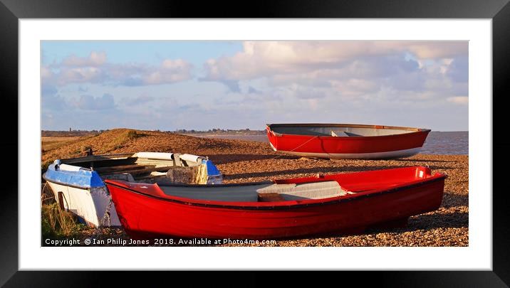 Red Fishing Boats On Dunwich Beach Suffolk Framed Mounted Print by Ian Philip Jones