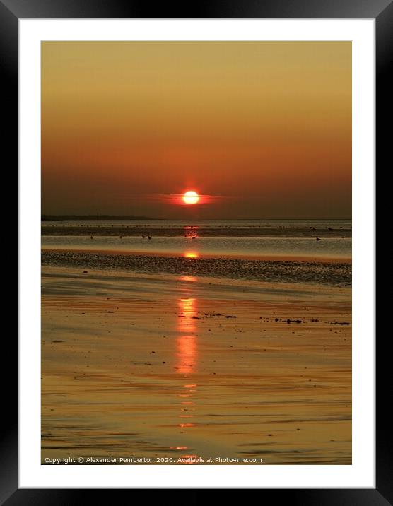 Sunset Over Leasowe Bay  ,Wirral, Merseyside. Engl Framed Mounted Print by Alexander Pemberton