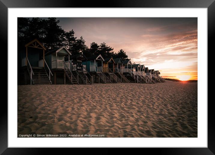 Beach Huts at sunset Framed Mounted Print by Simon Wilkinson