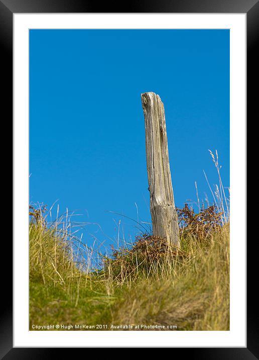 Landscape, Fence post, Desiccated, Sand Dumes, Blu Framed Mounted Print by Hugh McKean