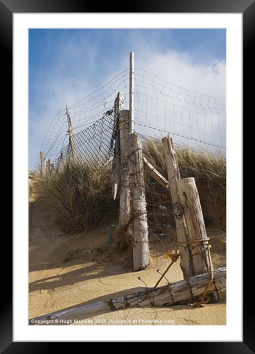 Landscape, Fence Posts, Desiccated, Sand dunes, Framed Mounted Print by Hugh McKean