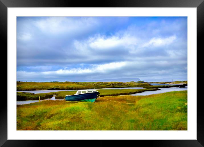 Wooden boat on the banks of the Allt Cam Carach at Framed Mounted Print by Hugh McKean