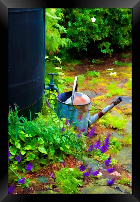 Photo art, Galvanised watering can & water butt Framed Print by Hugh McKean
