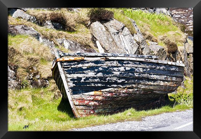 Boat, Wooden dinghy,Abandoned, Rotting, Roadside, Framed Print by Hugh McKean
