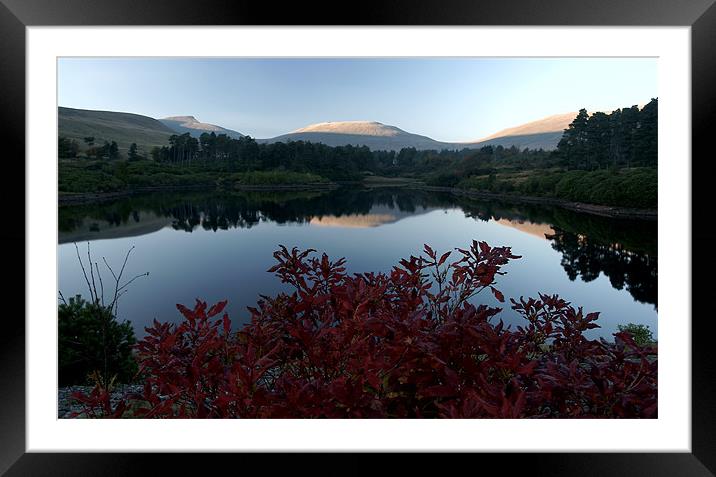 Lower Neuadd Reservoir at sundown Framed Mounted Print by David (Dai) Meacham
