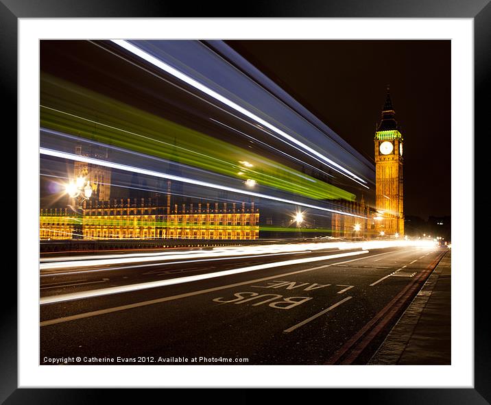 Night Bus on Westminster Bridge Framed Mounted Print by Catherine Fowler