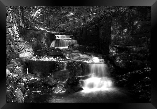  Lumsdale Valley Waterfall b/w Framed Print by Catherine Fowler