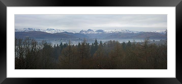 Snowy Langdales Panorama Framed Mounted Print by Catherine Fowler