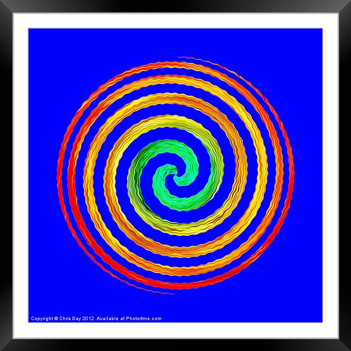 Neon Spiral blue Framed Mounted Print by Chris Day