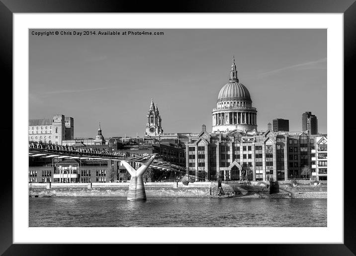 Millennium Bridge and St Pauls Framed Mounted Print by Chris Day