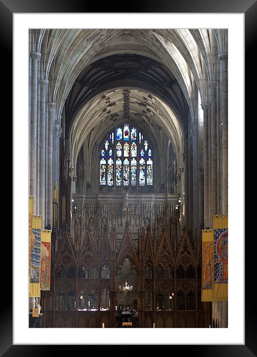 Winchester Cathedral Eastern Stained glass window Framed Mounted Print by Chris Day