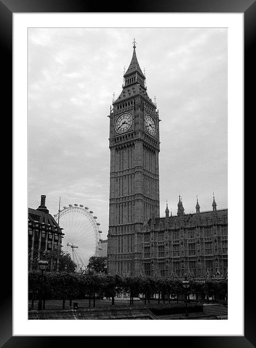Big Ben and the Eye in Black and White Framed Mounted Print by Chris Day