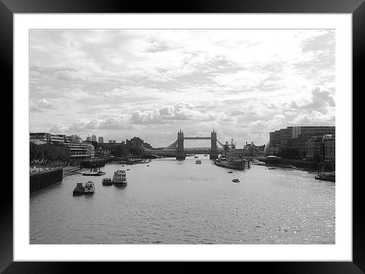 Tower Bridge and HMS Belfast in Black and White Framed Mounted Print by Chris Day