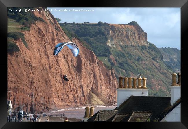 Paraglider over Sidmouth  Framed Print by Chris Day