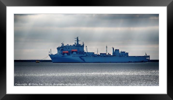 RFA Argus in Plymouth Sound Framed Mounted Print by Chris Day