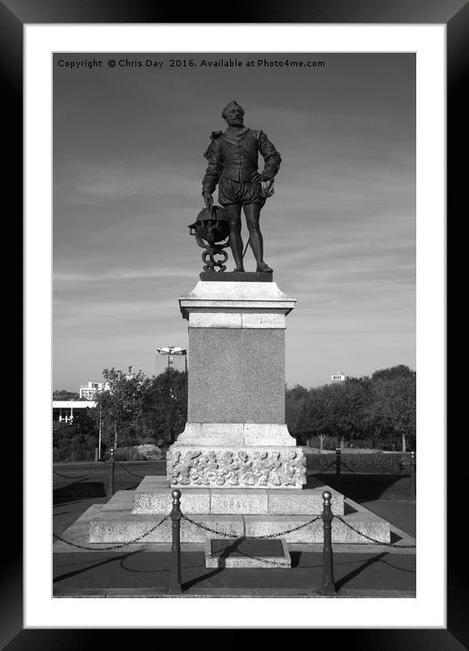 Sir Francis Drake statue on Plymouth Hoe Framed Mounted Print by Chris Day