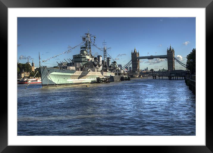 HMS Belfast and Tower Bridge Framed Mounted Print by Chris Day