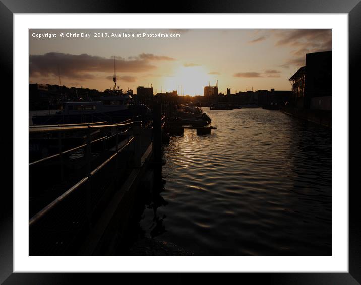 Sunset over Sutton Harbour Plymouth Framed Mounted Print by Chris Day