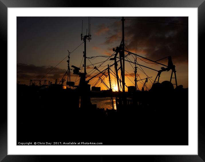 Sunset over Sutton Harbour Plymouth       Framed Mounted Print by Chris Day