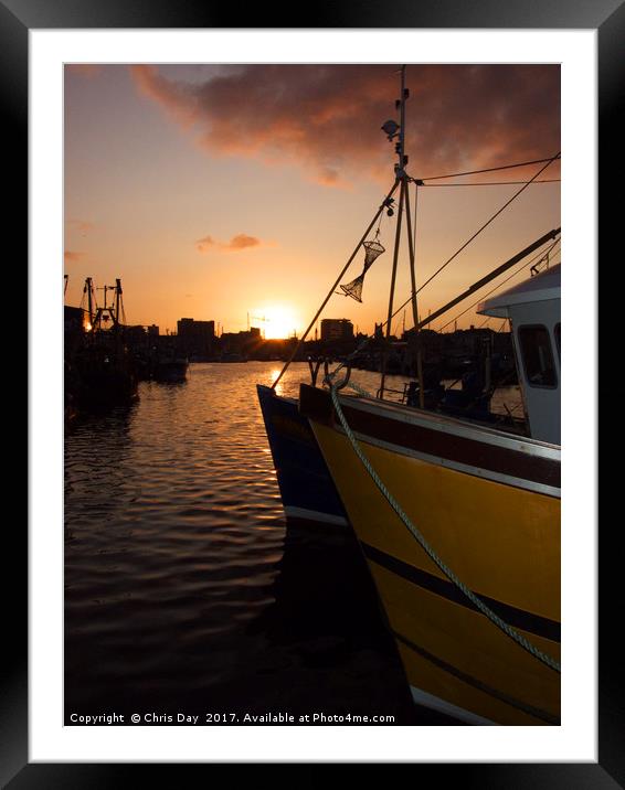Sunset over Sutton Harbour Plymouth       Framed Mounted Print by Chris Day