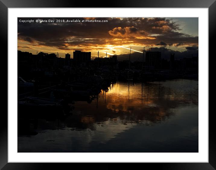 Sunset over Sutton Harbour Plymouth Framed Mounted Print by Chris Day