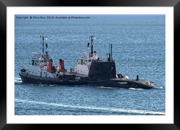 Astute Class attack SSN under escort on Plymouth S Framed Mounted Print by Chris Day
