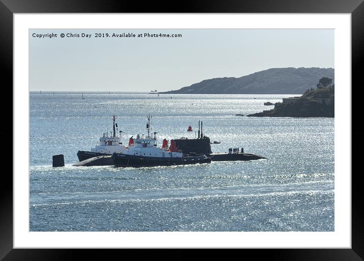 Astute Class SSN under escort on Plymouth Sound Framed Mounted Print by Chris Day