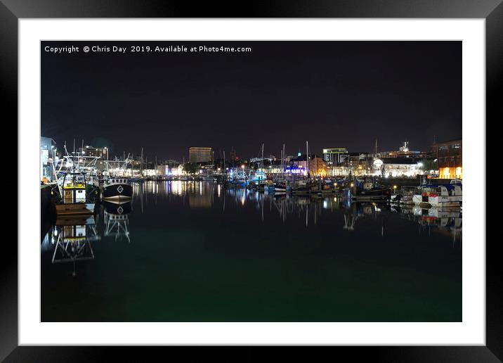 Sutton Harbour Night Framed Mounted Print by Chris Day