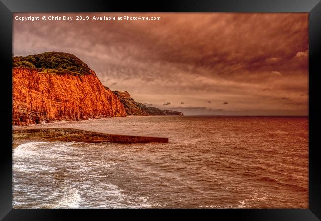 Jurassic Coast Sunrise Sidmouth Framed Print by Chris Day