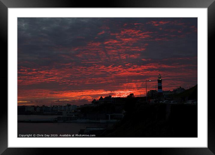 Sunset over the Hoe Framed Mounted Print by Chris Day