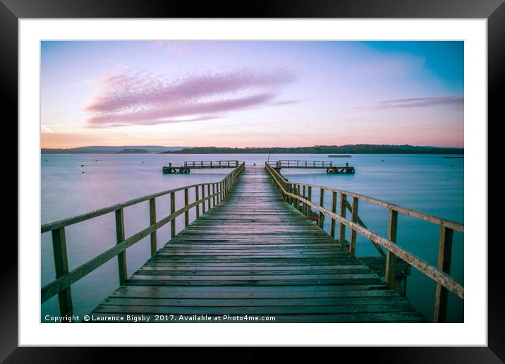 Lake Pier at Sunrise Framed Mounted Print by Laurence Bigsby