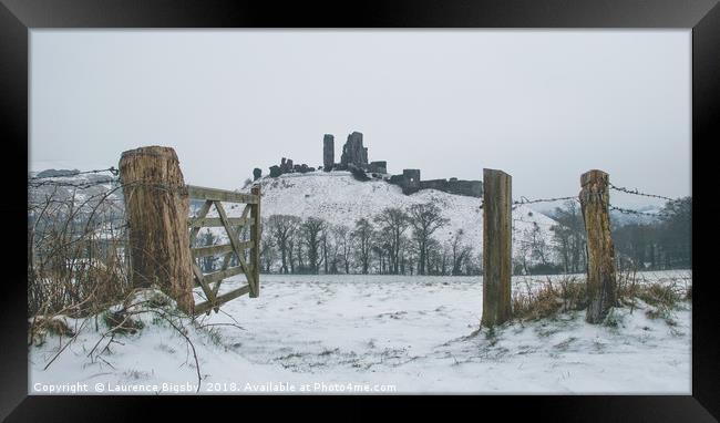 Snowy Castle on the Hill Framed Print by Laurence Bigsby